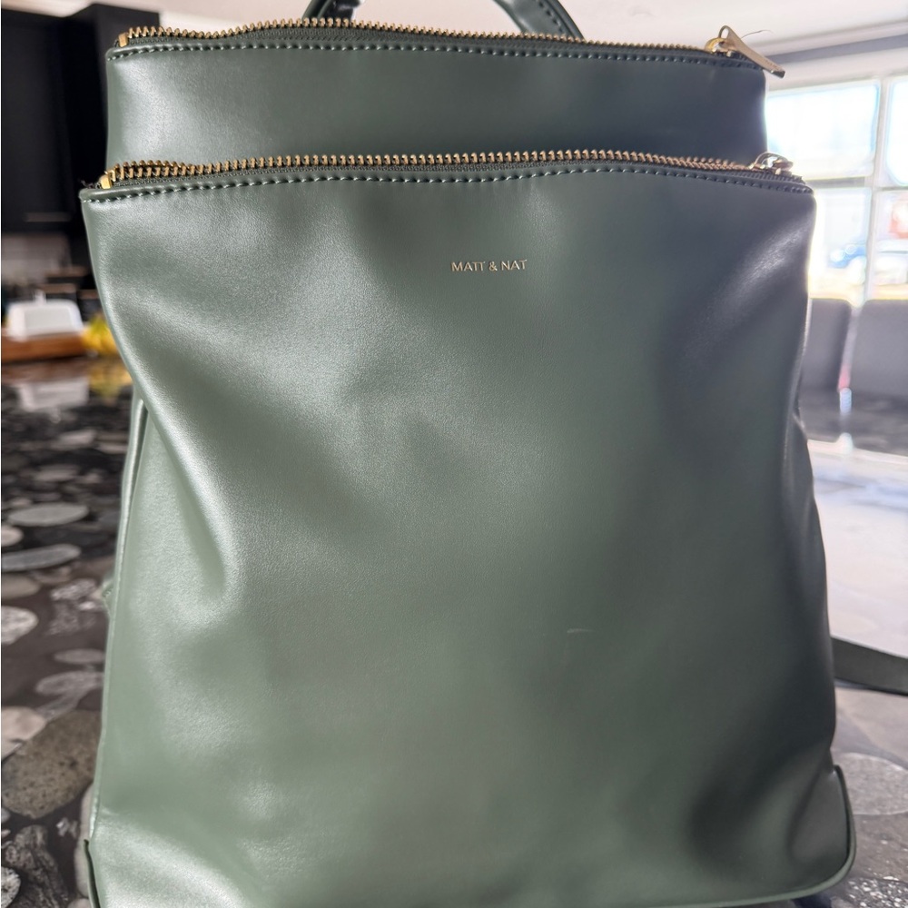 Matt & Nat Nara Forest Green Vegan Leather Backpack with Gold Hardware